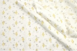 Coton blanc petits motifs gris et dorés