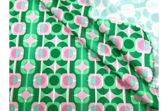 Satiné graphique rose et vert
