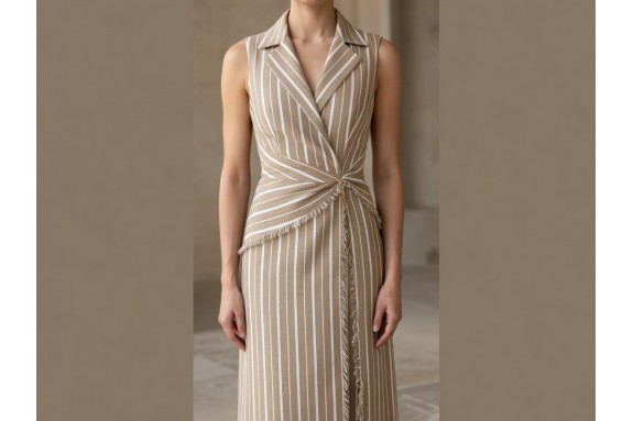 Tissu beige rayure écrue