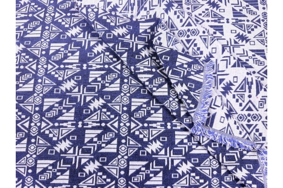 Jacquard graphique bleu et écru