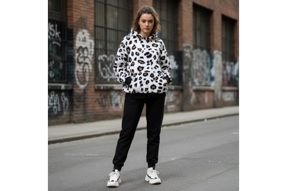 Molleton blanc motifs noirs