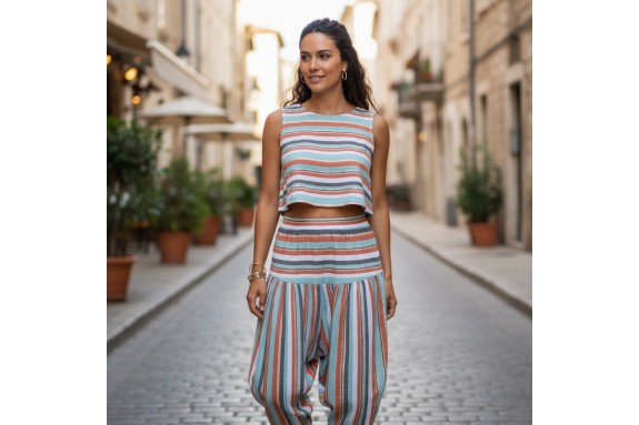 Rayé tons bleu vert