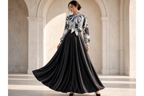 Satin imprimé crème et noir