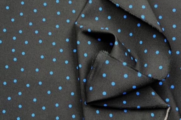 Polyester noir pois bleu roi