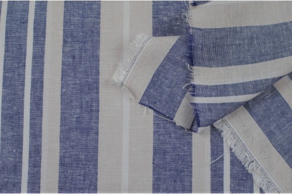 Lin rayé bleu et beige