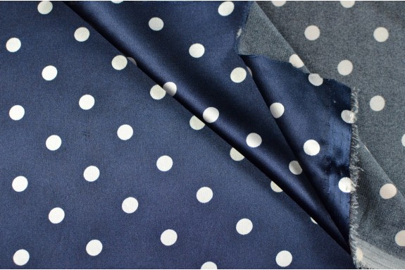 Satin bleu à pois blancs