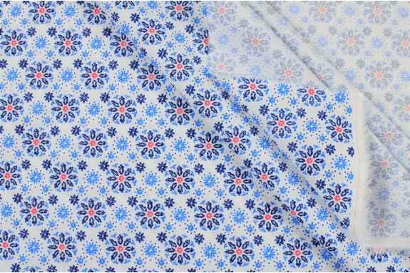 Coton blanc motifs bleus