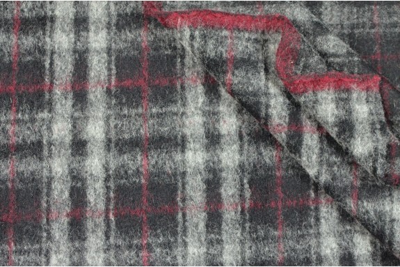 Lainage tartan gris bordeaux